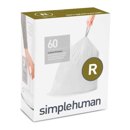 Simplehuman Trash Can Liner Code R - 2.6 Gallon, 16.6 X 17.9, 0.98 Mil, White, Pack of 240 CW0253